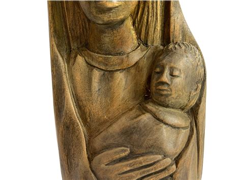 Vintage Carved Wood Mary And Infant Jesus Statue By D Charles Abstract