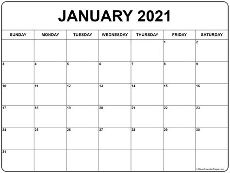 January 2021 Calendar Printable Print Calendar Monthly Calendar