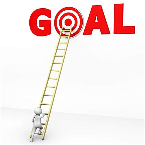 3d Man Climbing Ladder For Reaching On Goal Stock Photo Powerpoint