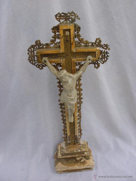 Precioso Crucifijo De Altar Isabelino Madera Y Oro Con Cristo En