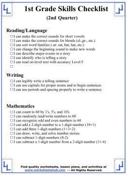 1st Grade Skills Checklist (2nd Quarter) | First grade curriculum