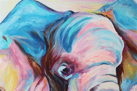 Colorful Elephant Painting Oil On Canvas Multicolor Elephant Etsy