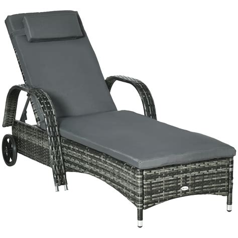 Outsunny Outdoor Rattan Wicker Chaise Patio Lounge Chair With Height