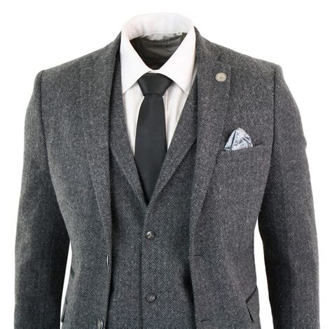 Mens 3 Piece Tweed Herringbone Peaky Blinders Vintage 1920s Gatsby Suit