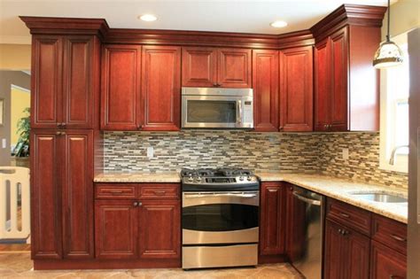 Kitchen floor tile ideas with cherry cabinets morespoons. Cherry Kitchen Cabinets / Tile Backsplash - Traditional - Kitchen - Newark - by Fiducia Home ...