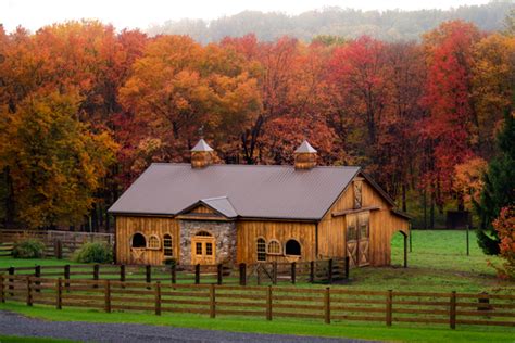 Our post and beam horse barn kits are beautiful, durable, easy to customize, and feature the best wood materials. Country Barn | Donald Reese Photography