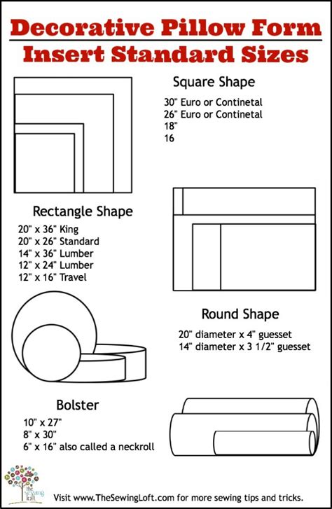 King size beds, also known as eastern king beds, are the widest of all bed types. Pillow Form Insert: Printable Size Chart - The Sewing Loft