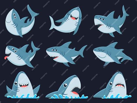 Premium Vector Ocean Shark Mascot Scary Sharks Animals Smiling Jaws