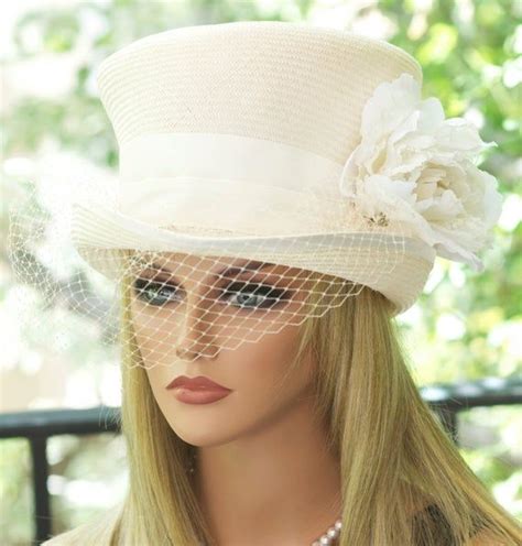 Ivory White Wedding Hat Womens Top Hat Bridal Hat With Etsy