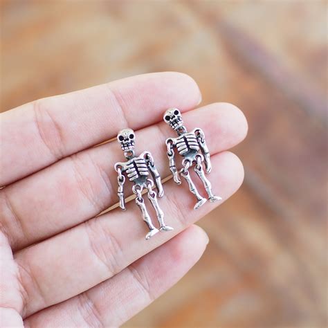 Sterling Silver Skeleton Earrings Bones Earrings Halloween Etsy
