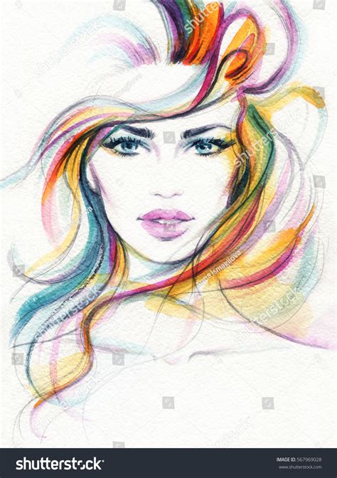 Abstract Woman Face Fashion Illustration Watercolor Stock Illustration