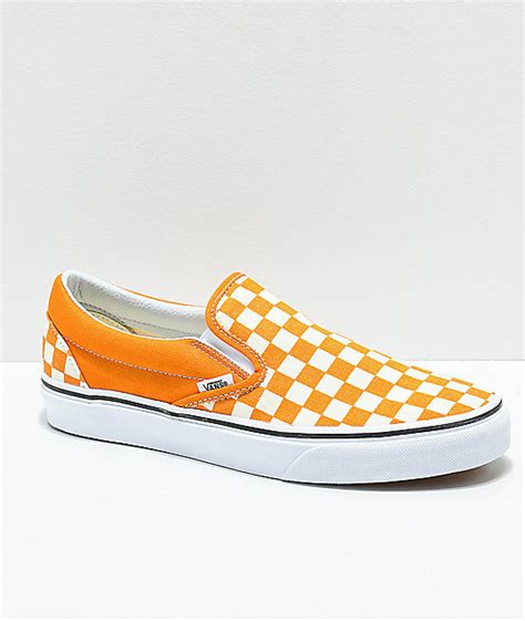 Vans Slip On Cheddar And White Checkerboard Skate Shoes Zumiez