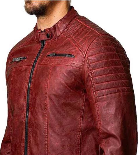 Mens Cafe Racer Vintage Red Slim Fit Biker Leather Jacket Fj
