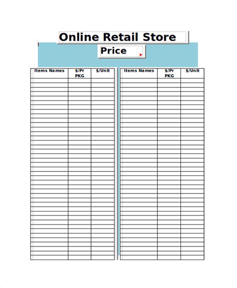 10 Retail Price List Templates Free Word Pdf Excel Format Download