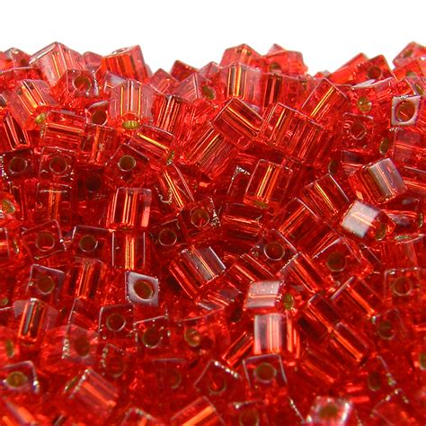Miyuki 4mm Cube Seed Beads Silver Lined Flame Red The Bead Shop