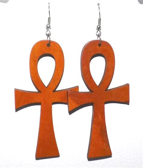 Authentic 3 Ankh Earrings Wooden Egyptian Symbol