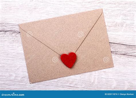 Fabric Heart On Envelope Stock Photo Image Of Cardboard 82011874