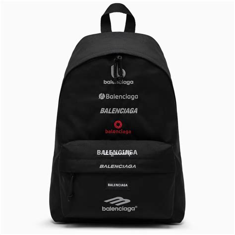 Balenciaga Black Recycled Nylon Explorer Backpack With Logos Thedoublef