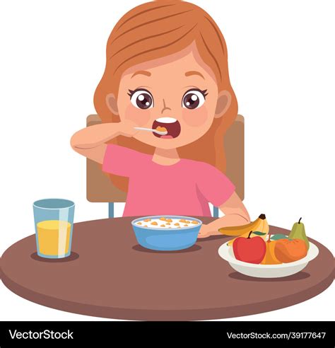 Little Girl Eating Breakfast Royalty Free Vector Image