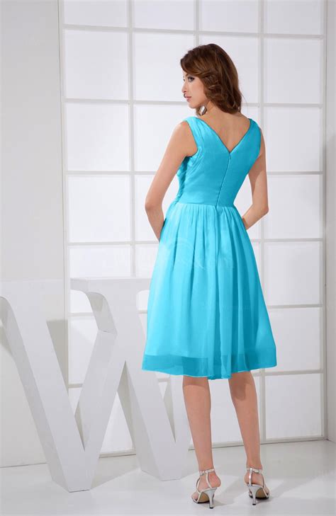 Turquoise Plain A Line V Neck Sleeveless Knee Length Prom Dresses