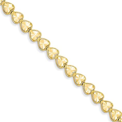 14k Yellow Gold Heart Bracelet 7 Inch Love Fine Jewellery For Women