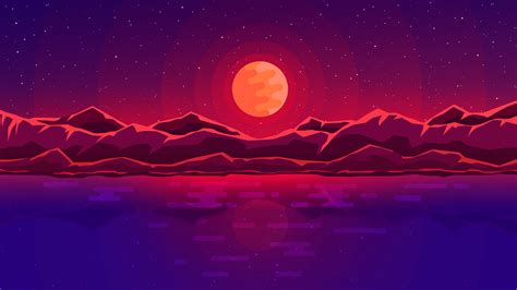 1366x768 Moon Rays Red Space Sky Abstract Mountains 1366x768 Resolution