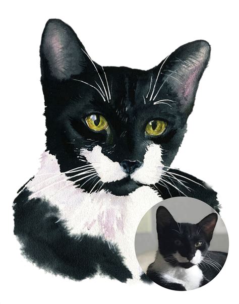 Custom Cat Portrait Watercolor Custom Pet Portrait Digital Pet Etsy