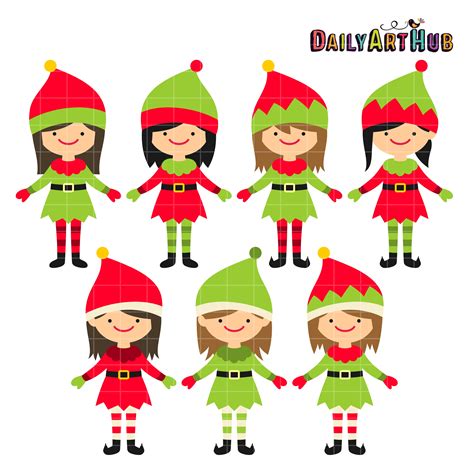 Christmas Cute Elves Clip Art Set Daily Art Hub