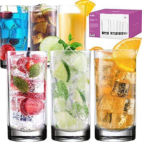 Kryllic Reusable Plastic Cups Plastic Tumblers Acrylic Cups For Kitchen 16oz Clear Highball