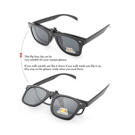 Polarized Clip On Flip Ups Sunglasses Wayfarer Style Tr90 Frame Uv400 Driving Gray Cr185w4nrmk