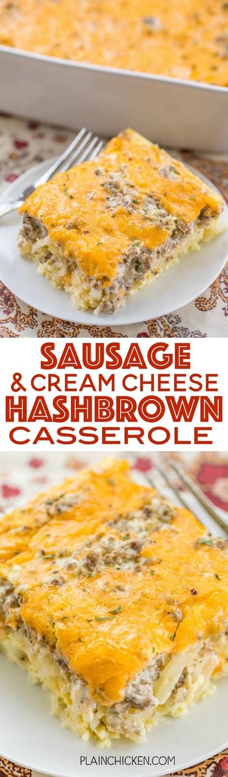 Sausage And Cream Cheese Hash Brown Breakfast Casserole Plain Chicken