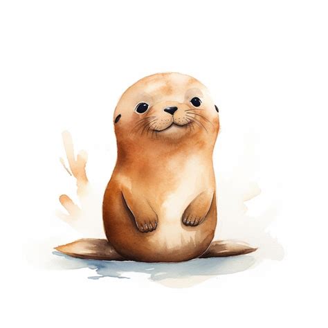 Premium Ai Image There Is A Watercolor Painting Of A Sea Otter