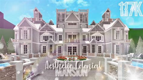 Bloxburg Aesthetic Colonial Mansion 117k Exterior Only Youtube