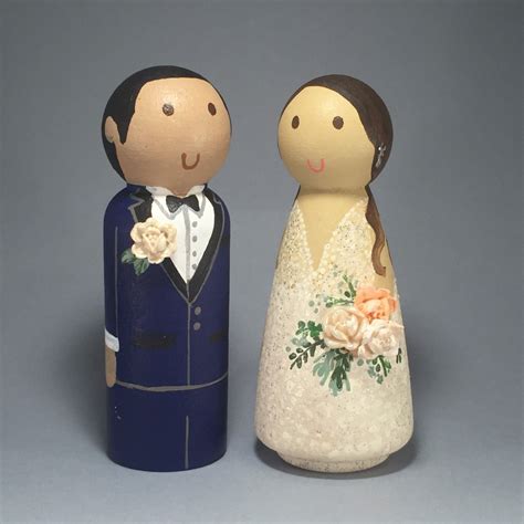 wedding wooden peg doll cake topper with 3d accessories