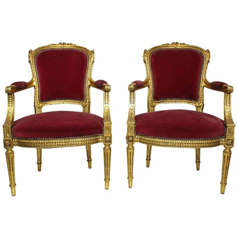 Pair Of Carved Walnut French Louis Xvi Directoire Style Fauteuil