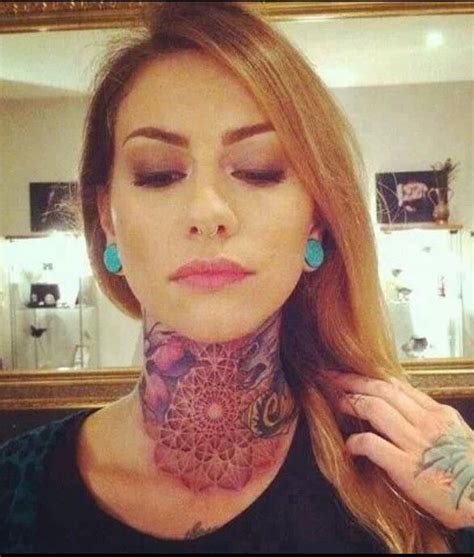 Beautiful Neck Piece Front Neck Tattoo Neck Tattoos Women Throat Tattoo