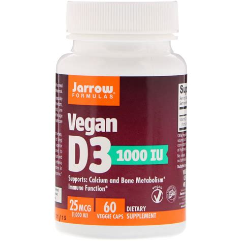 Jarrow Formulas Vegan D3 25 Mcg 1000 Iu 60 Veggie Caps Iherb