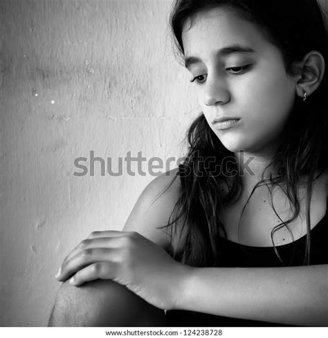 Black White Portrait Sad Lonely Girl Stock Photo Edit Now 124238728