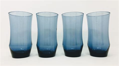 Set Of Four Retro Vintage Libbey Dusky Blue Apollo Tumblers Etsy