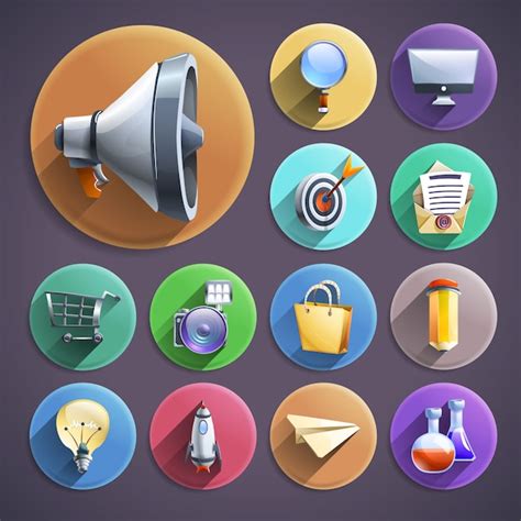 Free Vector Digital Marketing Flat Round Icons Set