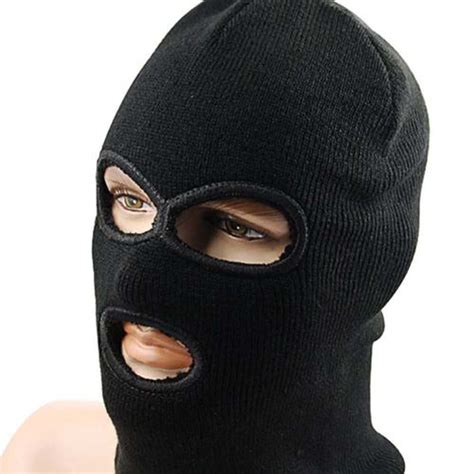 Lintoy 3 Hole Hot Mask Balaclava Black Knit Hat Face Shield Beanie Cap