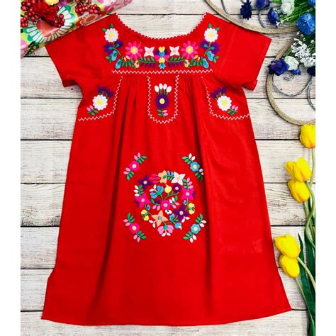 Unik Unik Traditional Mexican Girl Embroidered Dress Red Size 6