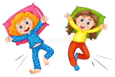 Dos Muchachas En Pyjams En La Fiesta De Pijamas Ilustración del Vector