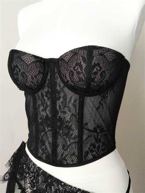 Black Lace Corset Top Bustier Top Underbust 28 30 Inches Etsy