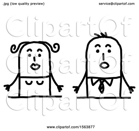 Clipart Of A Surprised Stick Couple Royalty Free Vector Illustration