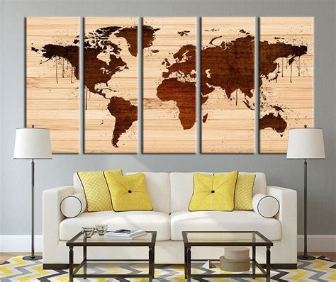 Rustic World Map Canvas Print Extra Large Rustic Brown World Map Print
