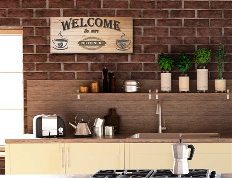 Welcome To Our Coffee Shop Wall Decor Sign Etsy