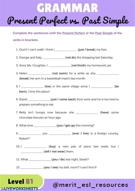 Present Perfect Vs Past Simple Worksheet Present Perfect Learn