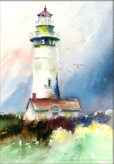 Lighthouse Watercolor Print Yaquina Head Light Oregon Coast Painting
