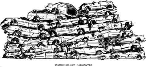 Junkyard Cars Hand Drawn Illustration Stock Vector Royalty Free